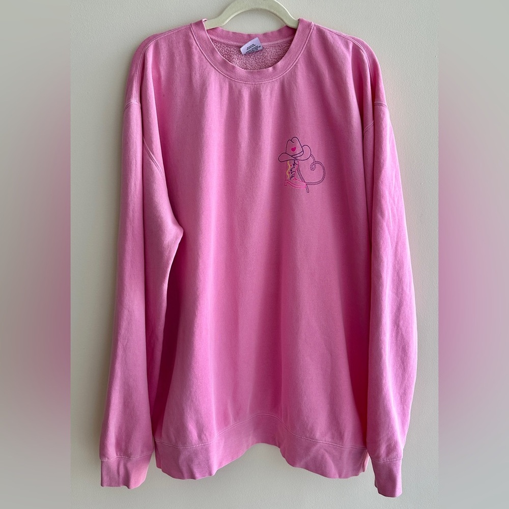 Living Fully Co by Mallory Ervin Howdy Lover Cowboy Crewneck Sweatshirt,Pink,XXL